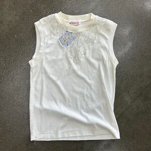 Vintage The Italian Mob White Lace Crochet Collar Size Medium Tank Top Hong Kong